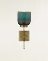 Jamie Young Vapor Single Sconce In Antique Brass And Aqua Metallic Glass