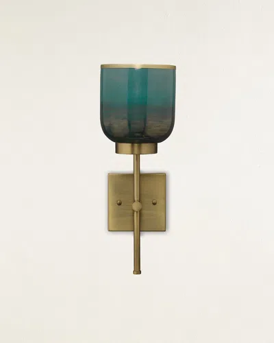 Jamie Young Vapor Single Sconce In Antique Brass And Aqua Metallic Glass