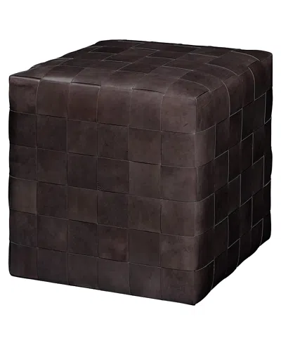 Jamie Young Woven Leather Ottoman In Gray