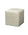 Jamie Young Woven Leather Ottoman In White