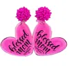 Jamie's Jems Design Women's Blessed Mom Heart Statement Earrings In Hot Pink
