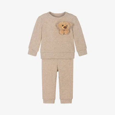 Jamiks Beige Bear Viscose Baby Trouser Set In Brown