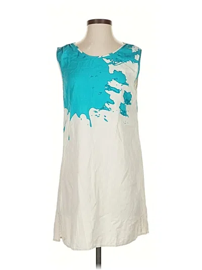 Pre-owned Jamison Sleeveless Silk Top Teal Scoop Neck Tops In Blue