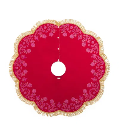 Jan Constantine Rose Embroidered Tree Skirt In Red