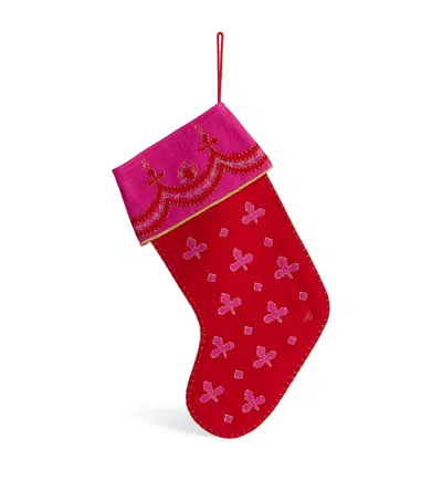 Jan Constantine Tudor Motif Christmas Stocking In Red
