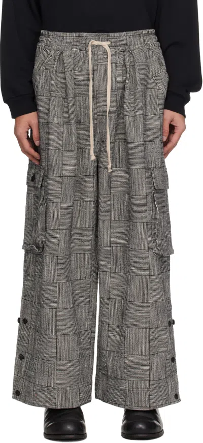 Jan-jan Van Essche Black & White O-project Block Stripe Cloth Easy Cargo Pants In Black And White