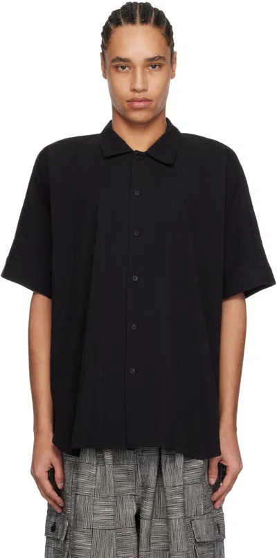 Jan-jan Van Essche Black O-project Cotton Linen Seersucker Short Sleeve Shirt