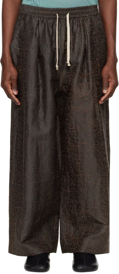 Jan-jan Van Essche Brown O-project Doro Dyed Silk Wide Trousers In Dark Brown