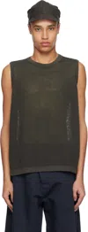 Jan-jan Van Essche Gray O-project Mesh Jersey Tank Top In Off-black