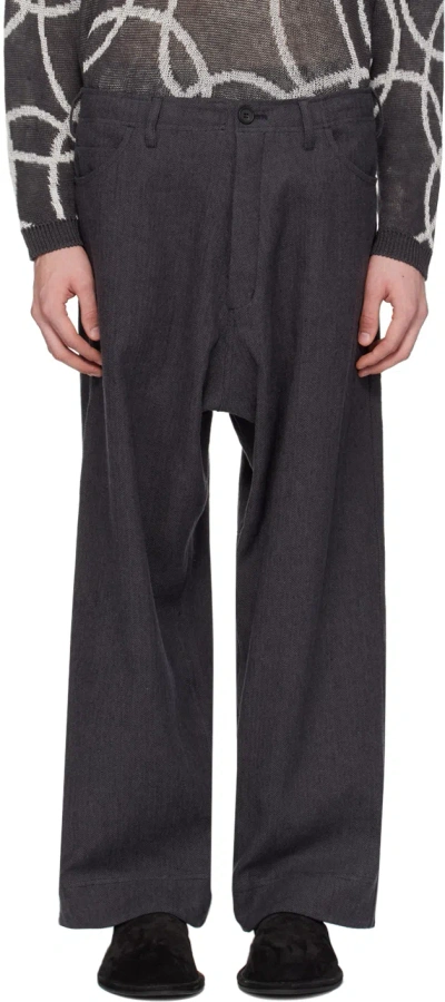 Jan-jan Van Essche Grey O-project Trousers In Dark Herringbone