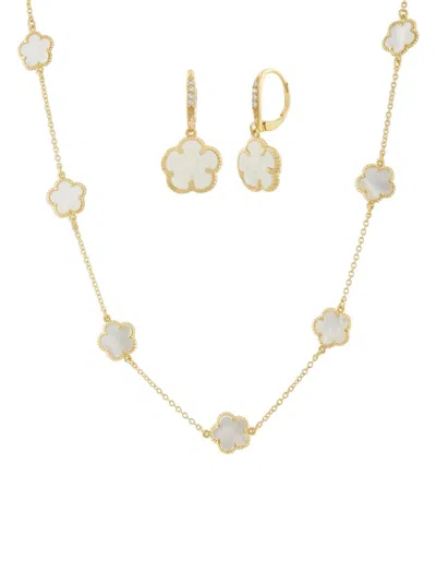 Jan-kou Jankuo Women's 2-piece 14k Goldplated Brass Earring & Necklace Set In White