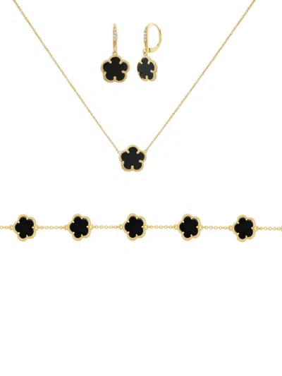 Jan-kou Jankuo Women's 3-piece 14k Goldplated Brass Necklace, Earring & Bracelet Set In Onyx