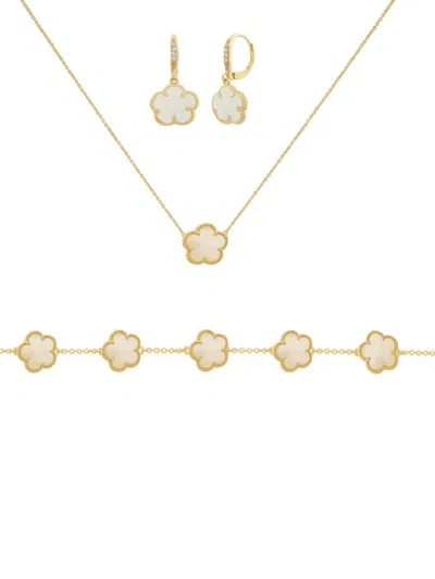 Jan-kou Jankuo Women's 3-piece 14k Goldplated Brass Necklace, Earring & Bracelet Set In White
