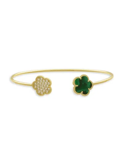 Jan-kou Jankuo Women's Flower 14k Goldplated, Cubic Zirconia & Synthetic Emerald Cuff Bracelet