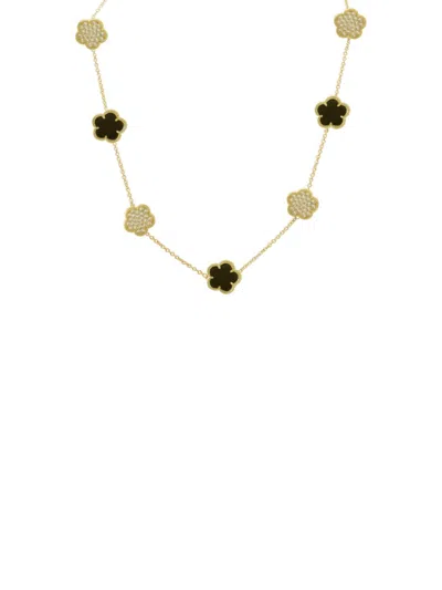 Jan-kou Jankuo Women's Flower 14k Goldplated Cubic Zirconia Station Clover Necklace In Yellow Black
