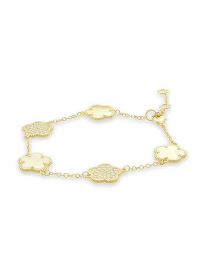 Jan-kou Jankuo Women's Flower 14k Goldplated, Mother-of-pearl & Cubic Zirconia Station Bracelet In Brass