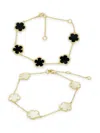 Jan-kou Jankuo Women's Flower 2-piece 14k Goldplated, Mother Of Pearl & Oynx Bracelet Set In Brass