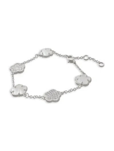 Jan-kou Jankuo Women's Flower Rhodium Plated, Cubic Zirconia & Mother-of-pearl Charm Bracelet In Brass