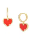 Jan-kou Jankuo Women's Heart 14k Goldplated & Cubic Zirconia Drop Huggie Earrings In Coral