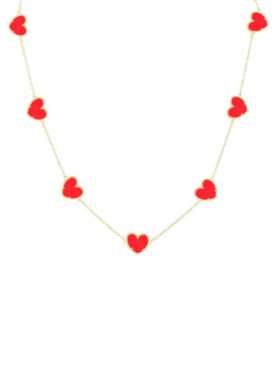 Jan-kou Jankuo Women's Heart 14k Goldplated & Synthetic Coral Station Necklace