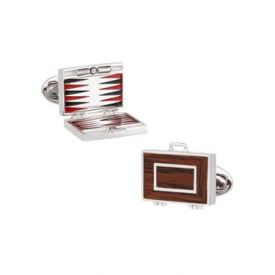 Jan Leslie Backgammon Wood Inlay Sterling Cufflinks In Brown