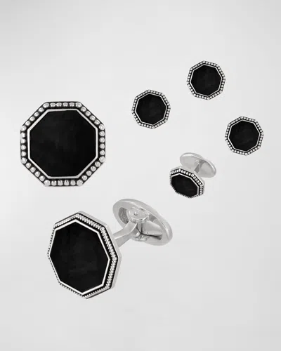 Jan Leslie Beaded Octagonal Onyx Cufflinks Studs Set In Black