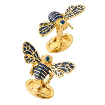 Jan Leslie Bee Sterling Gold Vermeil And Enamel Cufflinks In Blue