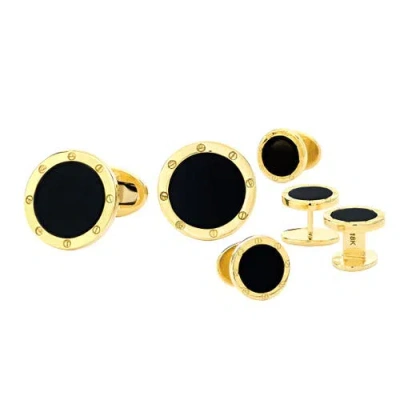 Jan Leslie Black Onyx 18kt Gold Cufflinks & Studs