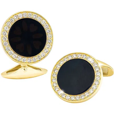 Jan Leslie Black Onyx & Diamond 18k Gold Cufflinks