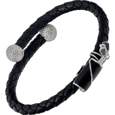 Jan Leslie Braided Leather Bracelet With Golf Bag Detail In Black