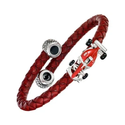 Jan Leslie Braided Leather Bracelet With Race Car Detail In Red