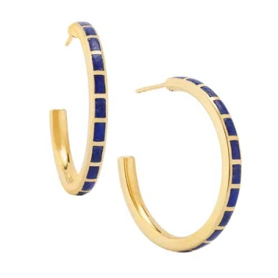 Jan Leslie Dash Hoop Earring Set In Sterling With 18k Gold Overlay In Blue