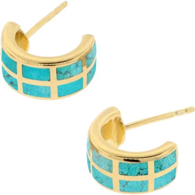 Jan Leslie Dash Huggie Earring Set In Sterling With 18k Gold Overlay In Blue