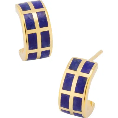 Jan Leslie Dash Huggie Earring Set In Sterling With 18k Gold Overlay In Blue