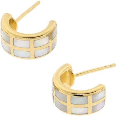 Jan Leslie Dash Huggie Earring Set In Sterling With 18k Gold Overlay In White
