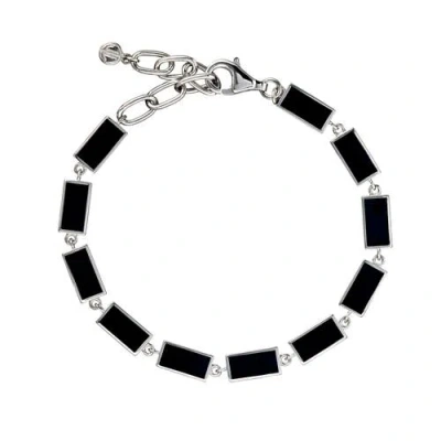 Jan Leslie Dash Rectangle Link Bracelet In Black