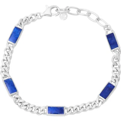 Jan Leslie Dash-5 Curb Sterling Bracelet In Blue