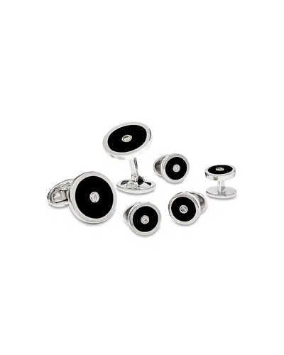 Jan Leslie Diamond And Onyx Round Cufflinks And Studs Set In Metallic