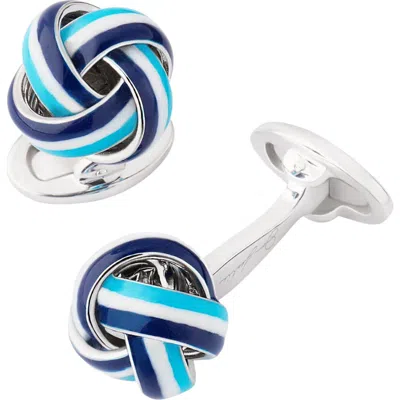 Jan Leslie Enamel Knot Sterling Cufflinks In Navy/white And Turquoise