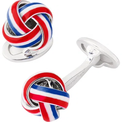 Jan Leslie Enamel Knot Sterling Cufflinks In Red/white And Blue