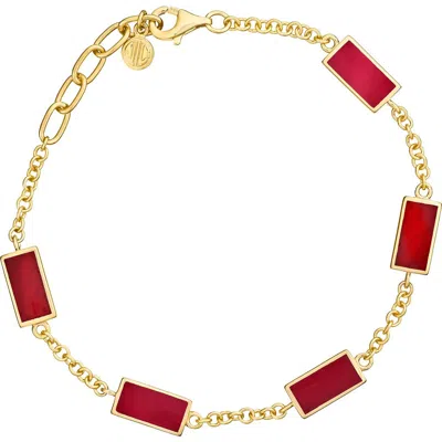 Jan Leslie Five Station Dash Rectangle Bracelet In Sterling With 18k Gold Overlay In Brown