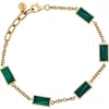 Jan Leslie Five Station Dash Rectangle Bracelet In Sterling With 18k Gold Overlay In Green