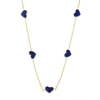 Jan Leslie Five Station Heart 30" Necklace Set In Sterling Silver With 18k Gold Overlay In Blue