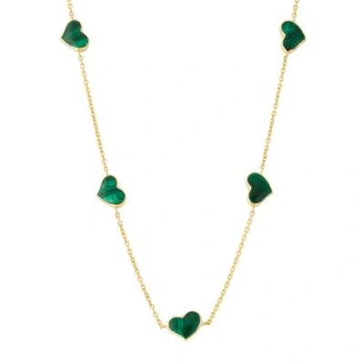 Jan Leslie Five Station Heart 30" Necklace Set In Sterling Silver With 18k Gold Overlay In Green