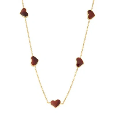 Jan Leslie Five Station Heart 30" Necklace Set In Sterling Silver With 18k Gold Overlay In Red