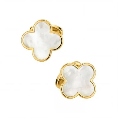Jan Leslie Four Leaf Clover 18k Gold Vermeil Sterling Cufflinks In White