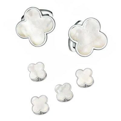Jan Leslie Four Leaf Clover Sterling Cufflinks & Studs In White