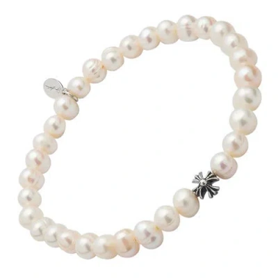 Jan Leslie Freshwater Pearl Stretch Bracelet With Sterling Silver Fluted Star Spacer In White
