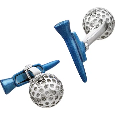 Jan Leslie Golf Ball And Tee Sterling Cufflinks In Blue