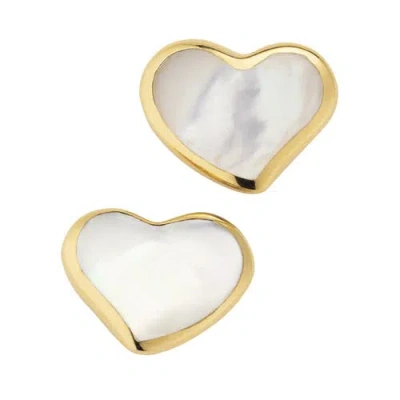 Jan Leslie Heart Stud Earring Set In Sterling With 18k Gold Overlay In White
